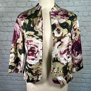 Coldwater Creek Open Front Floral Rose Blazer Light Weight size MP Medium Petite